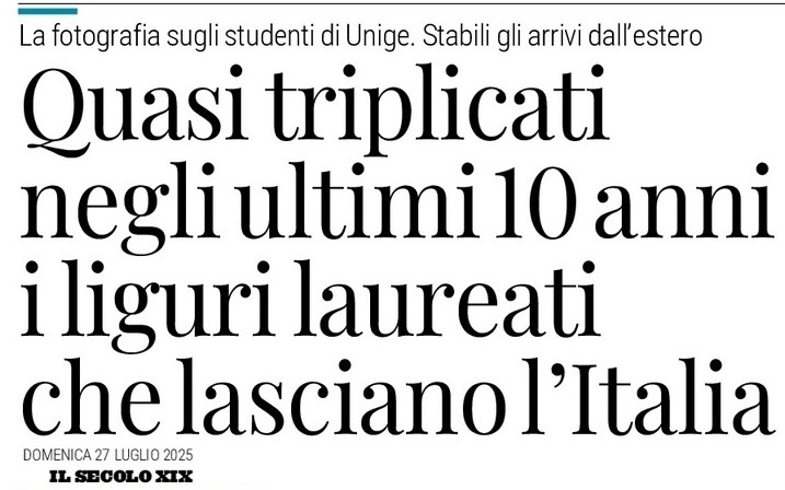 2025 07 27 ex ILVA scuola lavoro emigrazione Liguria le analisi ci sono mancano i politici che sappiano creare le condizioni ARTICOLO 1di4 TITOLO Il Secolo XIX